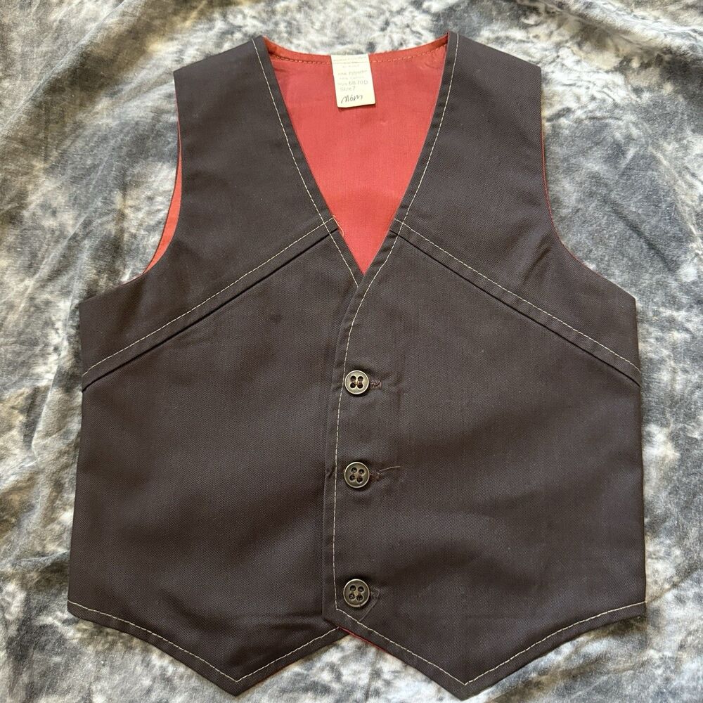 Vintage 1970s Boys Brown Western Suit Vest Sony Pictures MGM Costume Size 7